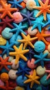 AI generated illustration of a variety of vibrant and colorful marine starfish