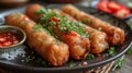 asian food on a plate with other bowls on a table