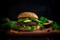 AI generated illustration of a veggie burger with black beans, quinoa, brown rice and avocado Royalty Free Stock Photo