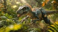 AI generated illustration of a velociraptor in the Amazon Rainforest