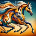 AI generated illustration of vibrant abstract artwork featuring a group of horses