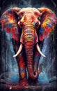 AI generated illustration of a vibrant African elephant painted on the wall