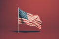 AI generated illustration of a vibrant American flag billowing against a bright red background