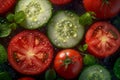 AI generated illustration of a vibrant array of fresh and juicy cucumbers and tomatoes Royalty Free Stock Photo