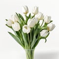 AI generated illustration of a vibrant array of white tulips in a glass vase