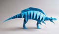 AI generated illustration of a vibrant blue origami dinosaur on a white background