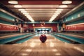 AI generated illustration of a vibrant bowling alley with pristinely arranged bowling pins Royalty Free Stock Photo