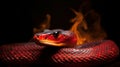 AI generated illustration of a vibrant, brightly illuminated snake near flames