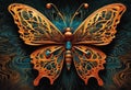 AI generated illustration of a vibrant butterfly with blue and orange metallic wings