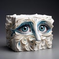 AI generated illustration of a vibrant ceramic figurine featuring two large eyes