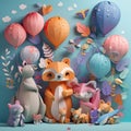 AI generated illustration of a vibrant and cheerful hand-crafted paper animals