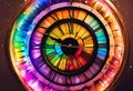 AI generated illustration of a vibrant, circular clock with multiple colors