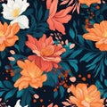 AI generated illustration of a vibrant close-up photograph of an orange and white floral pattern