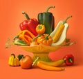 AI generated illustration of a vibrant collection of fresh vegetables including peppers