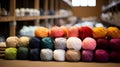 AI generated illustration of a vibrant collection of yarn of assorted colors arranged on a tabletop