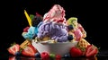 AI-generated illustration of a vibrant, colorful assortment of different flavors of ice cream scoops Royalty Free Stock Photo