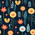 AI generated illustration of a vibrant and colorful pattern featuring a variety of flowers