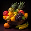 AI generated illustration of A vibrant and colorful selection of fresh fruit in a bowl Royalty Free Stock Photo
