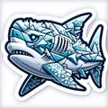 AI generated illustration of a vibrant and colorful sticker featuring an imaginative robotic shark