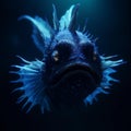 AI generated illustration of A vibrant Deep-sea fish in a deep ocean with a blurry background