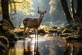 AI generated illustration of A vibrant deer in the forest under the bright sunlight