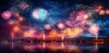 AI generated illustration of a vibrant display of fireworks illuminated against a night sky Royalty Free Stock Photo