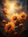 AI generated illustration of a vibrant field of sunflowers illuminated by the sun Royalty Free Stock Photo