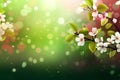 AI generated illustration of a vibrant flowered tree branch on a bokeh background