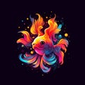 AI generated illustration of a vibrant goldfish on a dark background