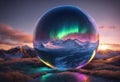 AI generated illustration of a vibrant green aurora light in the form of a luminous orb