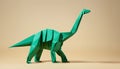 AI generated illustration of a vibrant green origami Andesaurus dinosaur on a beige background