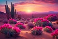 AI generated illustration of a vibrant hallucinatory desert landscape at sunset Royalty Free Stock Photo