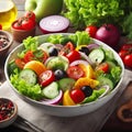 AI generated illustration of a vibrant image featuring a bowl of fresh vegetables Royalty Free Stock Photo