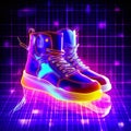 AI-generated illustration of A vibrant image of a pair of neon-colored sneakers