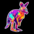 AI generated illustration of a vibrant kangaroo with an eye-catching geometric pattern of triangles