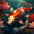 AI generated illustration of a vibrant koi fish swimming in an idyllic pond Royalty Free Stock Photo
