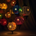 AI generated illustration of Vibrant multicolored paper lanterns