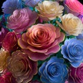 AI generated illustration of vibrant multicolored roses in a vase on a windowsill Royalty Free Stock Photo