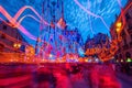 AI generated illustration of vibrant night scene in Barcelona, Spain with motion blur