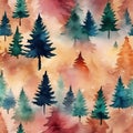 Ai generated illustration of A vibrant orange background featuring a pattern of watercolor trees