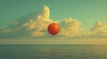 AI generated illustration of a vibrant orange balloon ascending gracefully against a scenic ocean