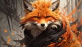 AI generated illustration of a vibrant orange fox with a ninja-inspired outfit