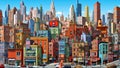 the cityscape is shown here in this painting by artist jeff kloski