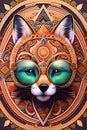 AI generated illustration of a vibrant painting of a cat wearing sunglasses