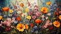 AI generated illustration of a vibrant painting of colorful flowers