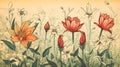 AI generated illustration of vibrant painting of different flowers