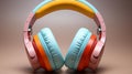 AI generated illustration of a vibrant pair of headphones against a neutral grey background