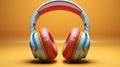 AI generated illustration of a vibrant pair of headphones against an orange background