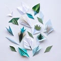 AI generated illustration of vibrant paper flowers on a crisp white background