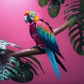 AI generated illustration of a vibrant parrot creature perched gracefully on a lush tree branch